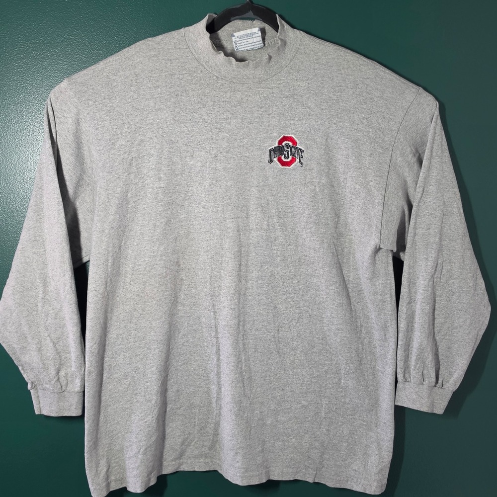 Vintage Lee Ohio State Buckeyes Mock Neck Shirt XL Gray Made in USA Long Sleeve